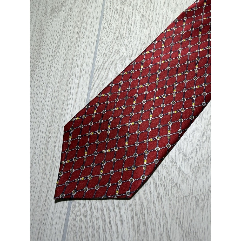STLOREN Tie Mens One Size Red 100% Silk Pointed Geometric Satin Italy Jacquard